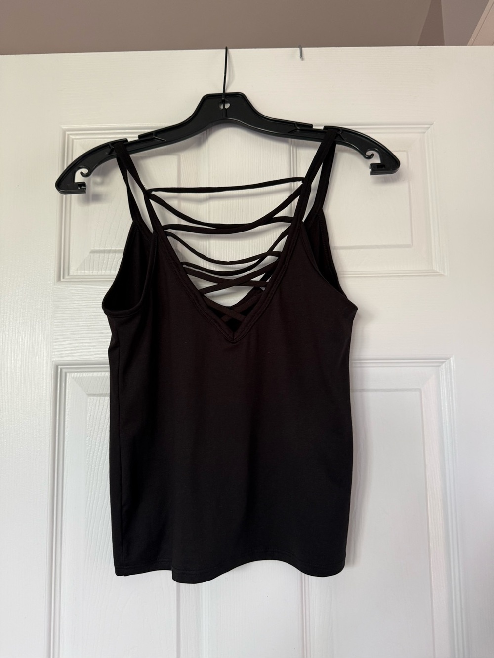 Project Social T Black Strappy V-Neck Tank with Ladder Front